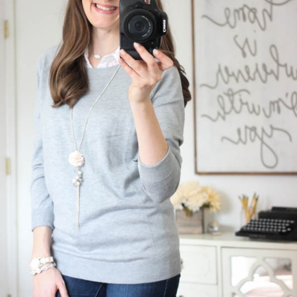 STITCH FIX! Gray Fierro Lace Elbow Patch Sweater